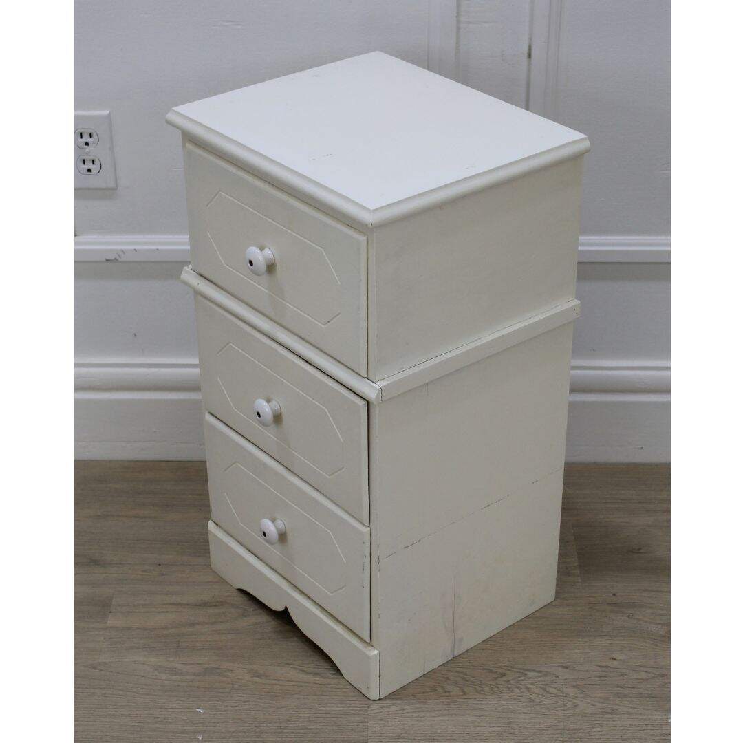 Pair of 3 drawer plain-ish nightstands, unpainted