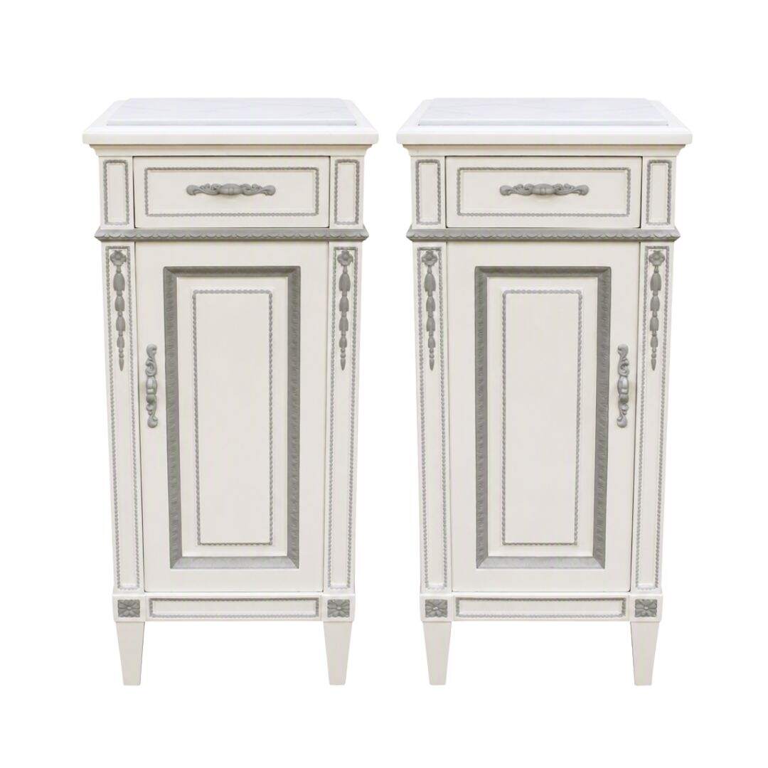 Pair of French white and grey night tables