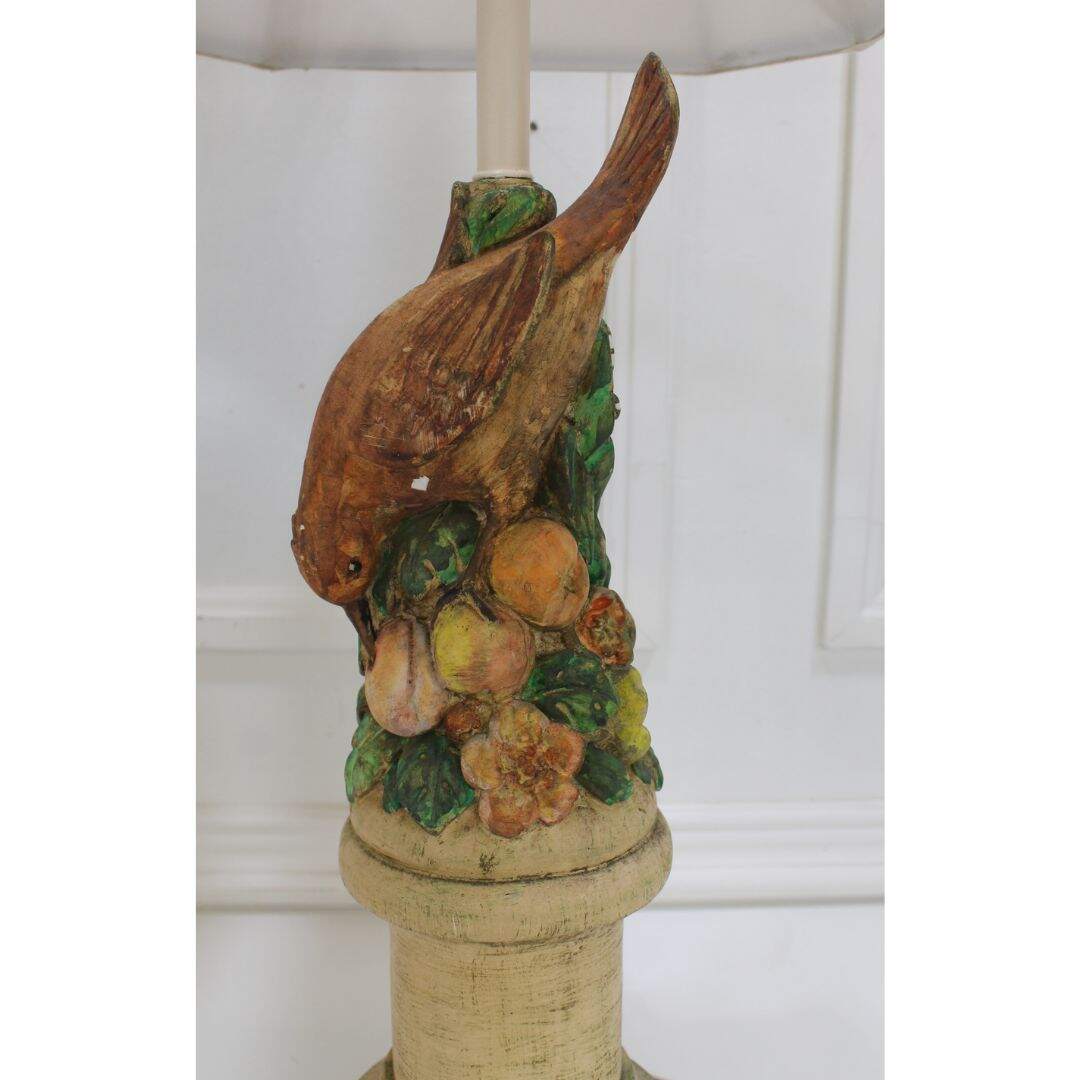 Pair antique plaster bird lamps