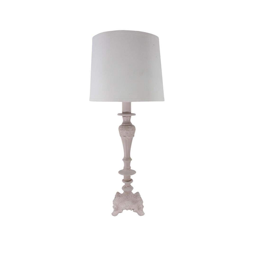 Pale pink cast metal table lamp