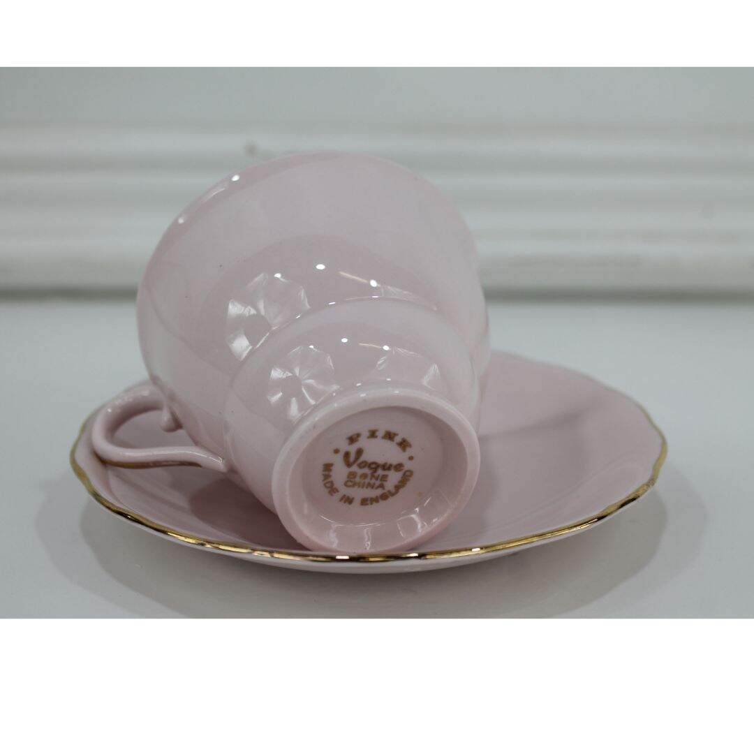 Pink teacup with gold rim