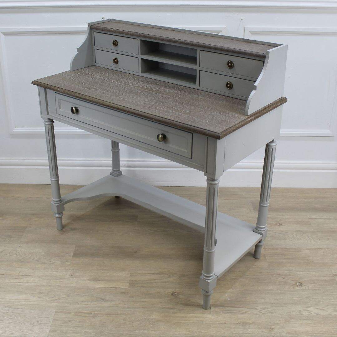 grey/wood reproduction desk