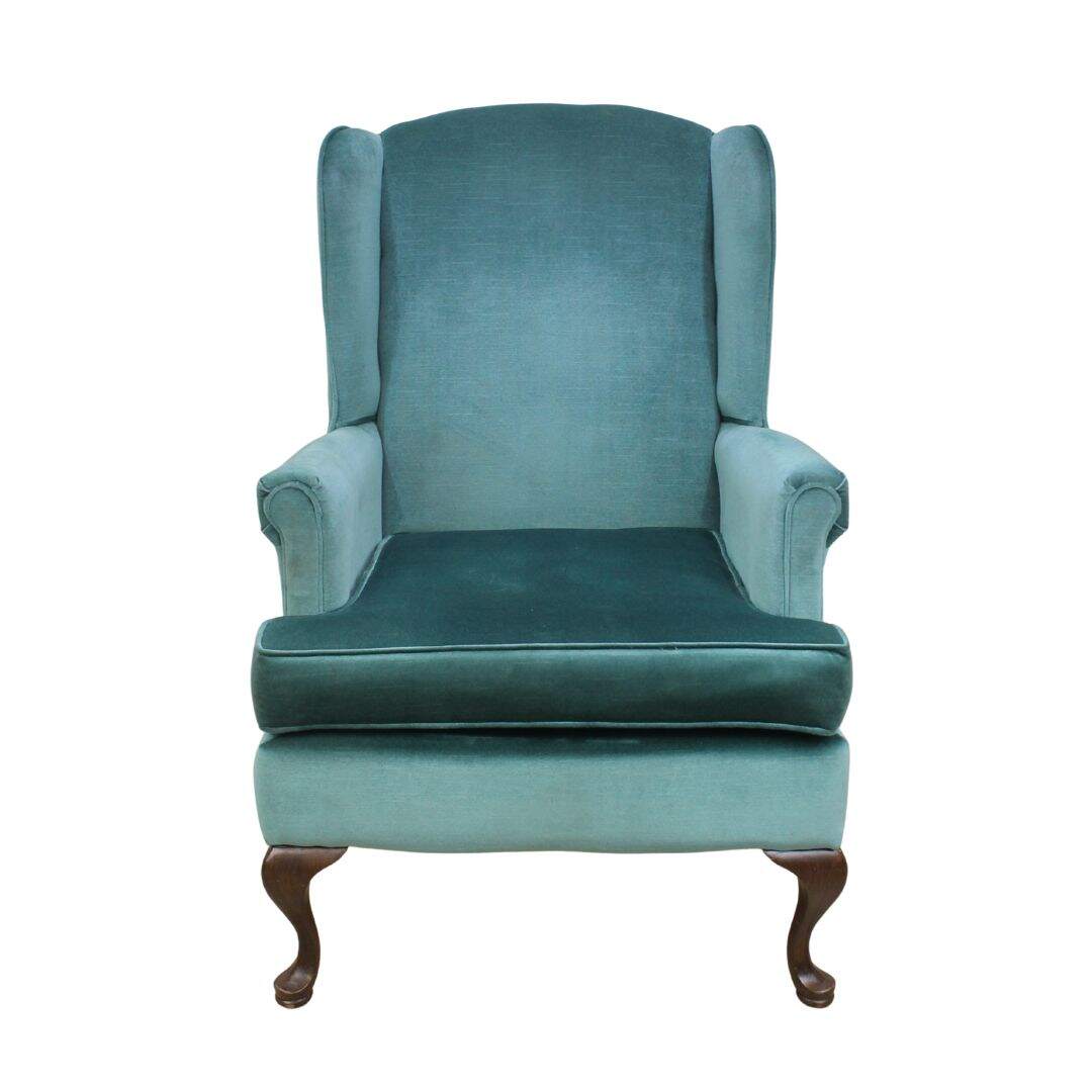 teal velvet wing chair