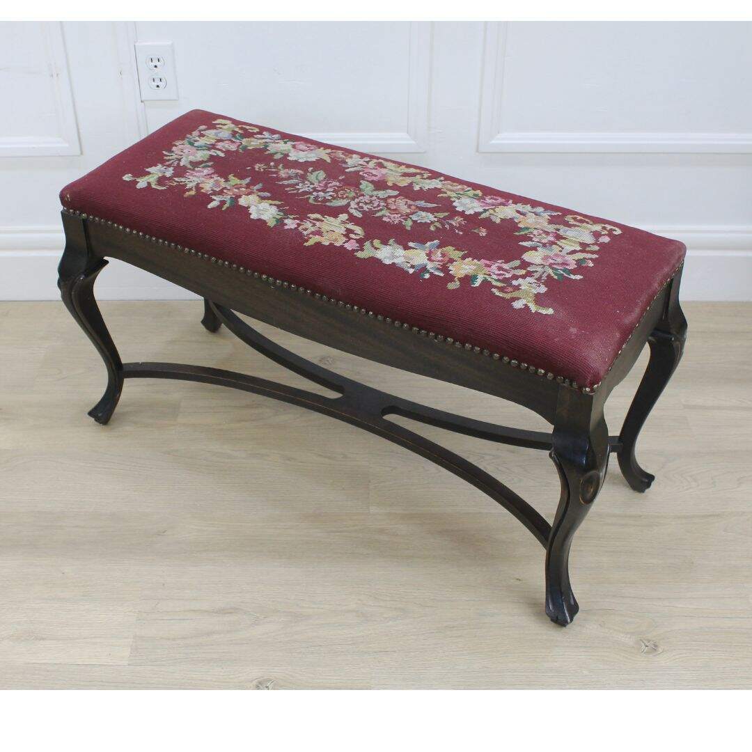 Bench with needlepoint, unfinished