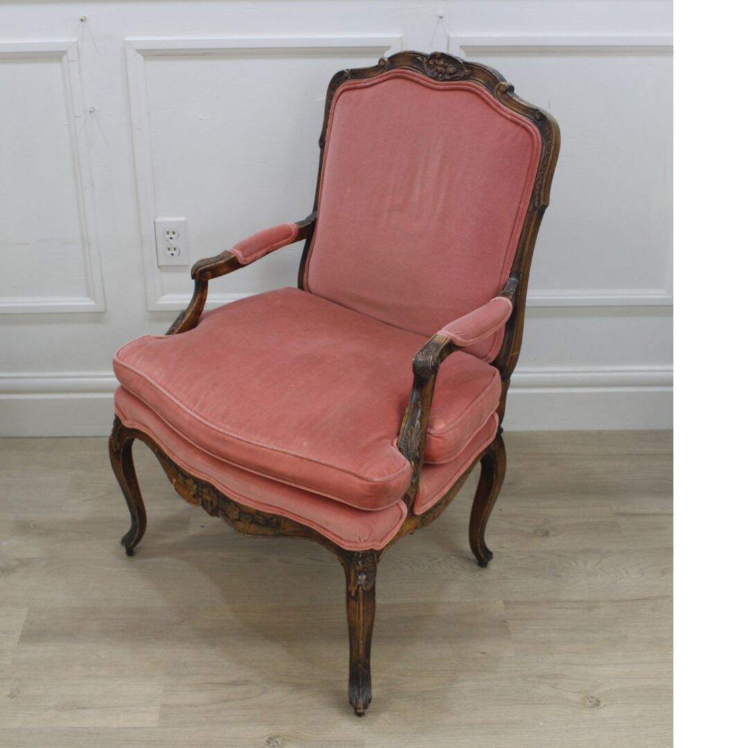 Bergere chair with dark pink velvet