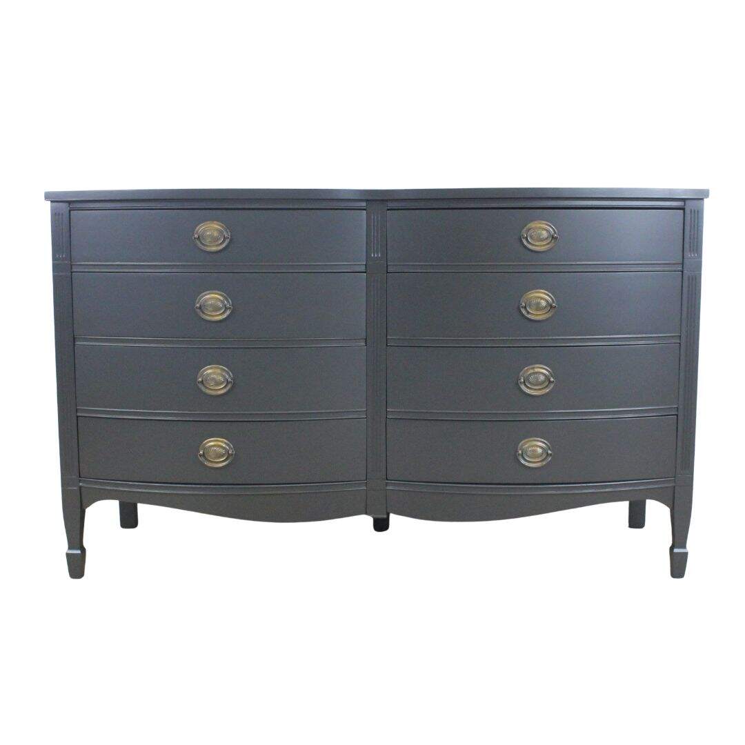 black double bow front 8 drawer dresser