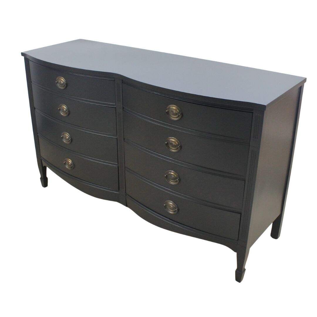black double bow front 8 drawer dresser