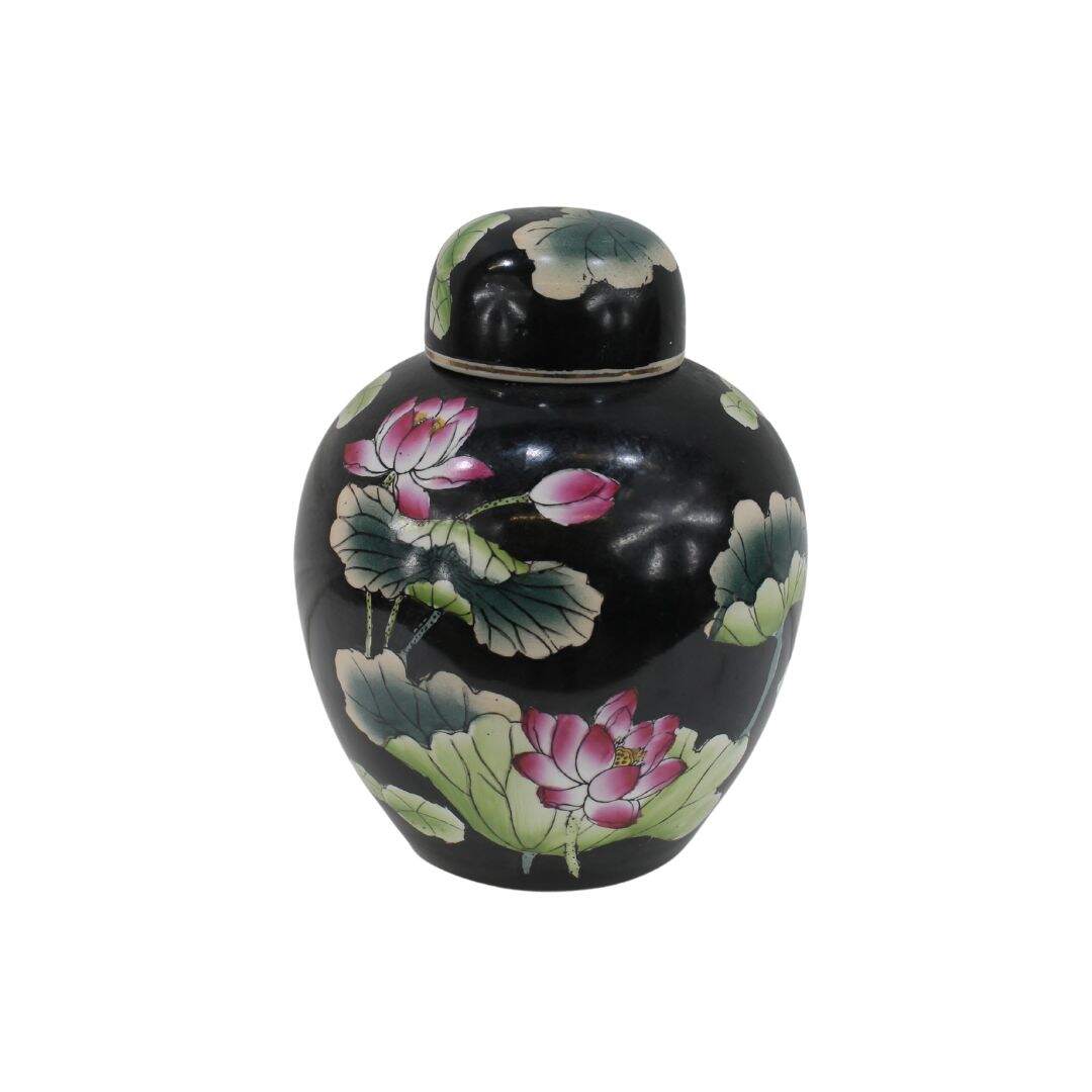 black and floral ginger jar