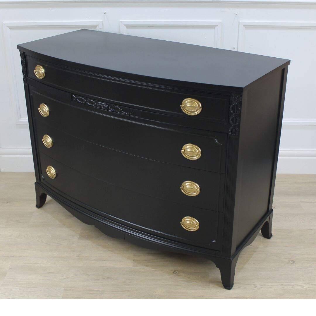 black bow front dresser
