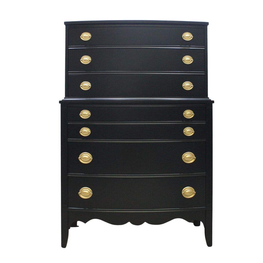Black bow front highboy dresser