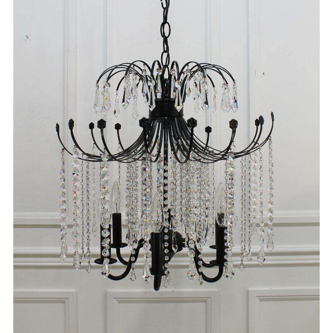 black chandelier with crystals