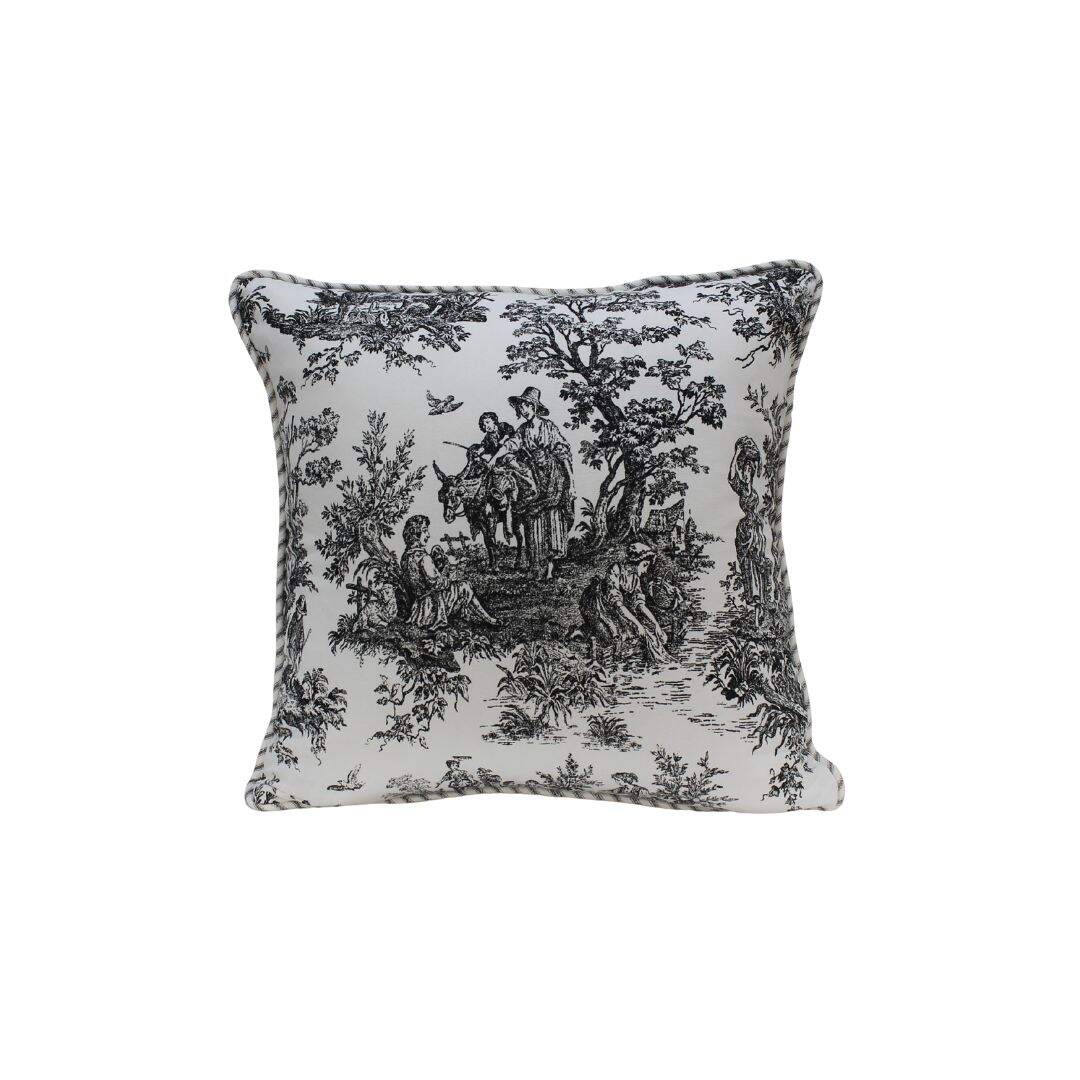 black and white toile throw pillow