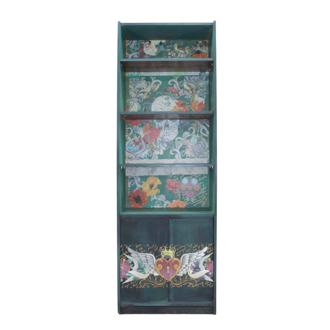 Handpainted bookcase with decoupage