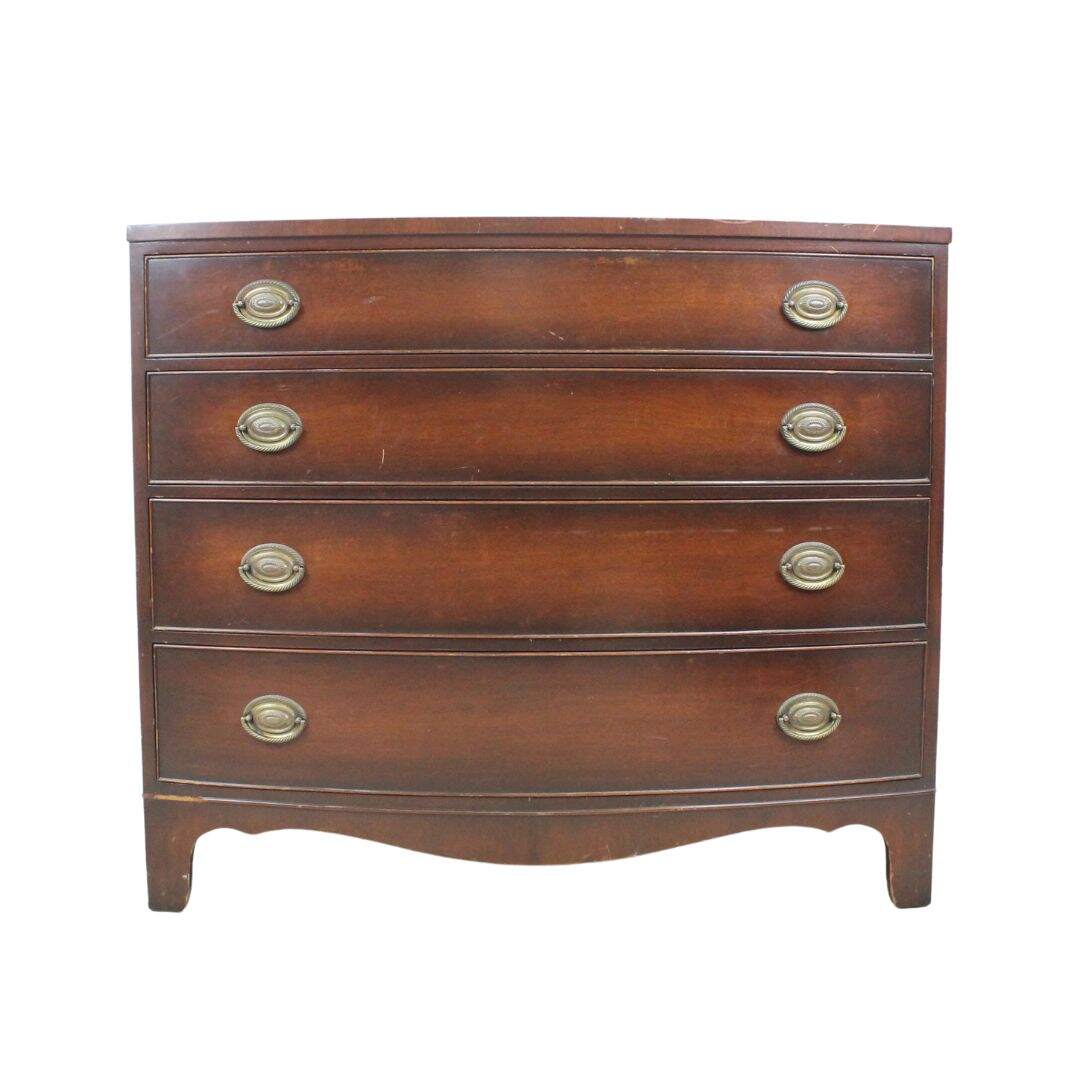 Bow front dresser with mahogany veneer, unpainted