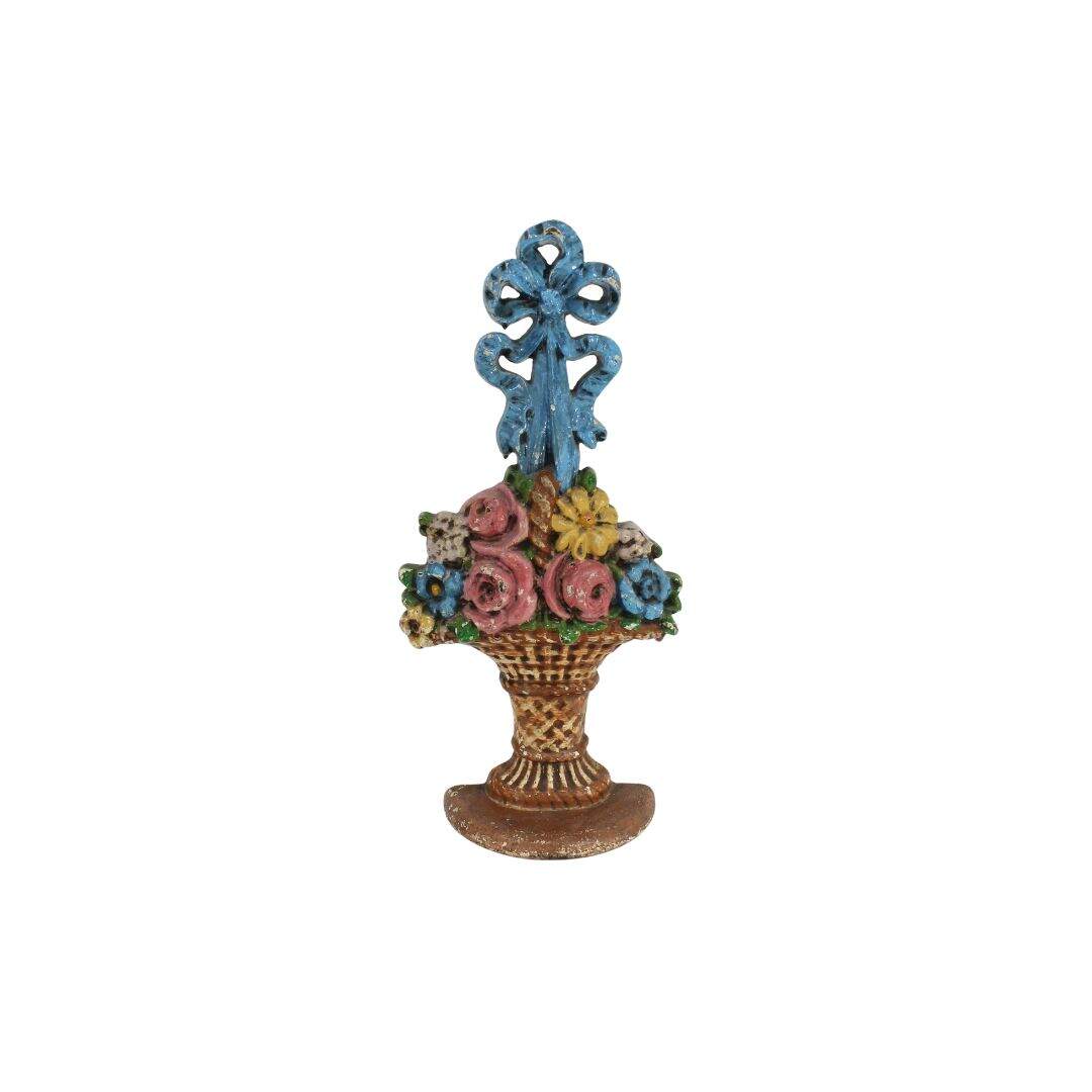 Antique floral basket cast iron door stop