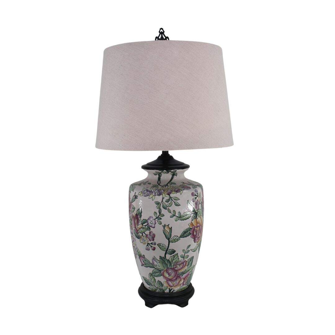Asian floral ceramic table lamp