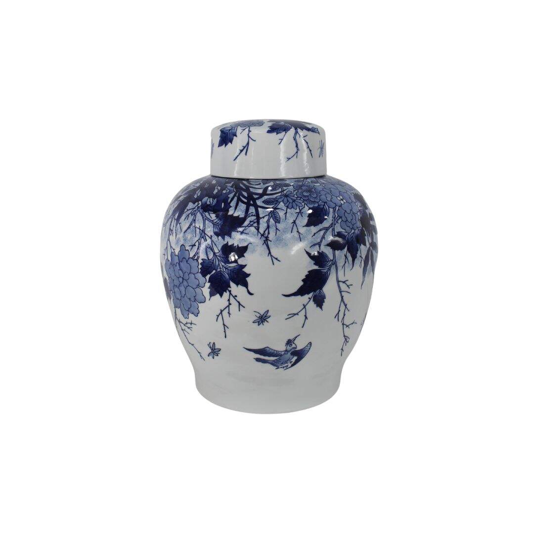 Blue and white ceramic ginger jar