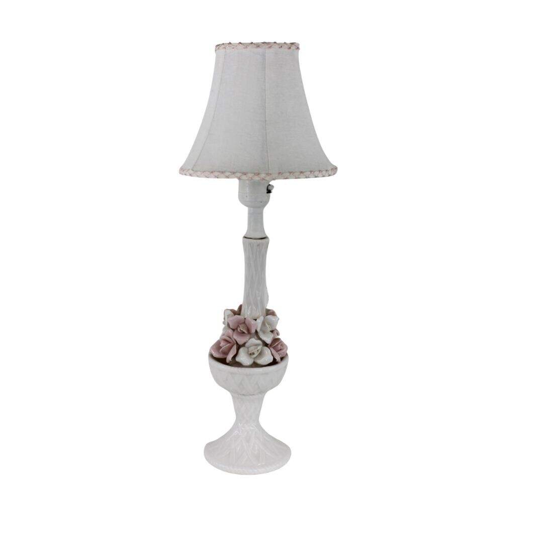 ceramic lamp with pink and white flowers
