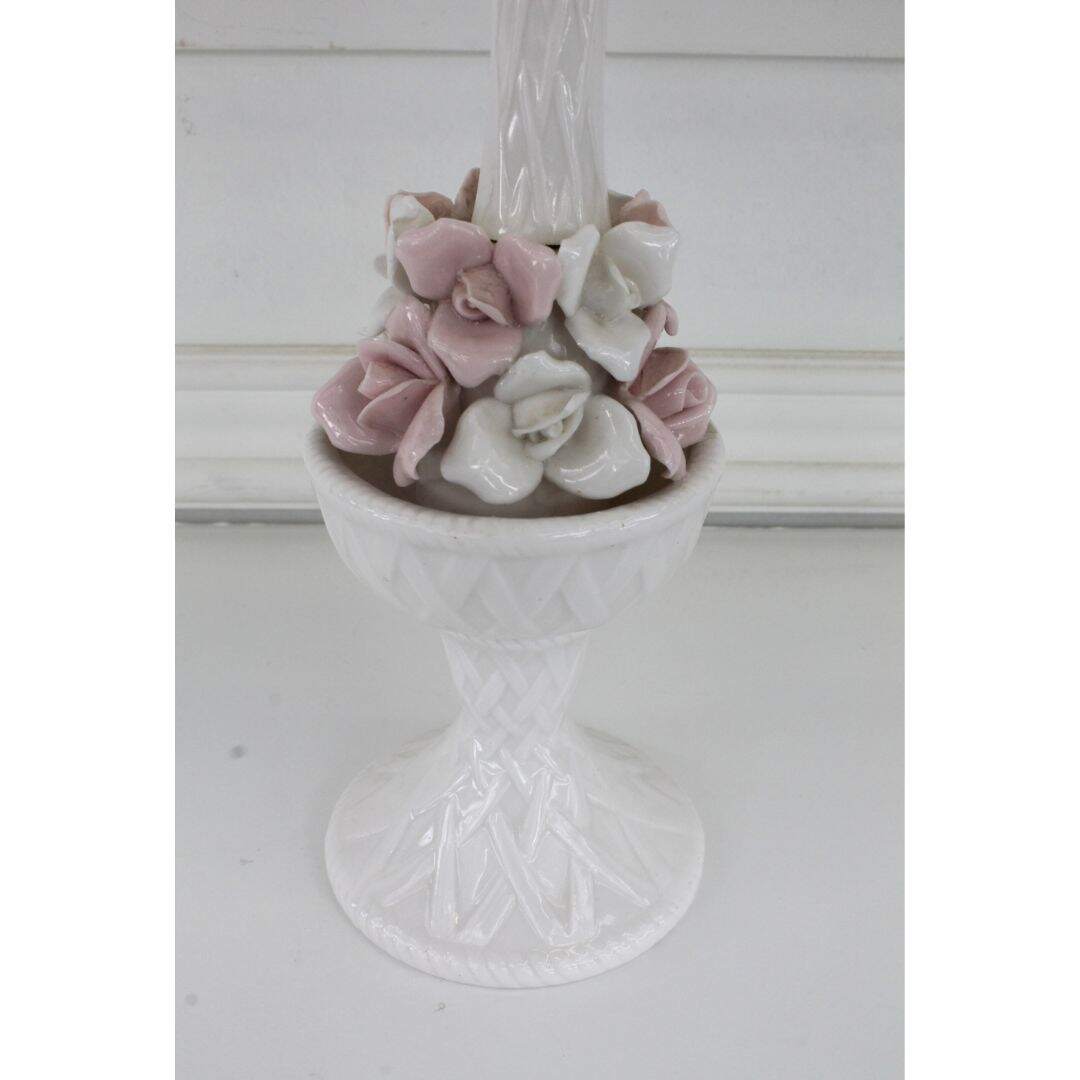 ceramic lamp with pink and white flowers