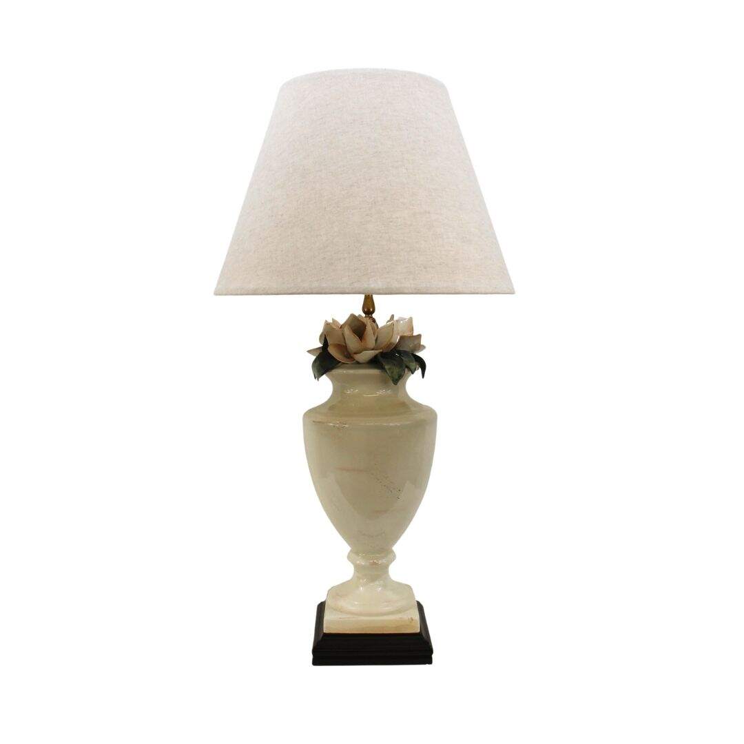 ceramic table lamp with flowers and leaves