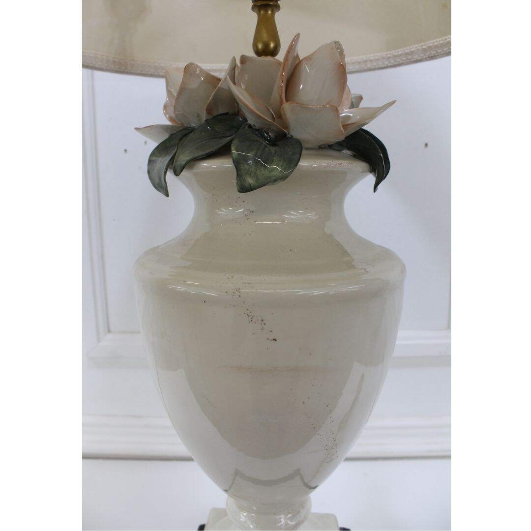 ceramic table lamp with flowers and leaves