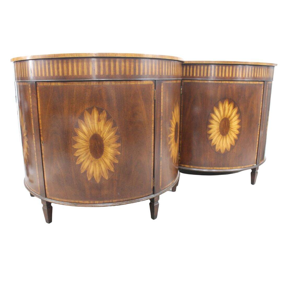Pair of demi-lune cabinets with inlay