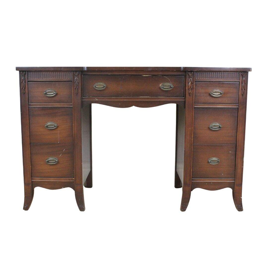 7 drawer desk with mahogany veneer, unpainted