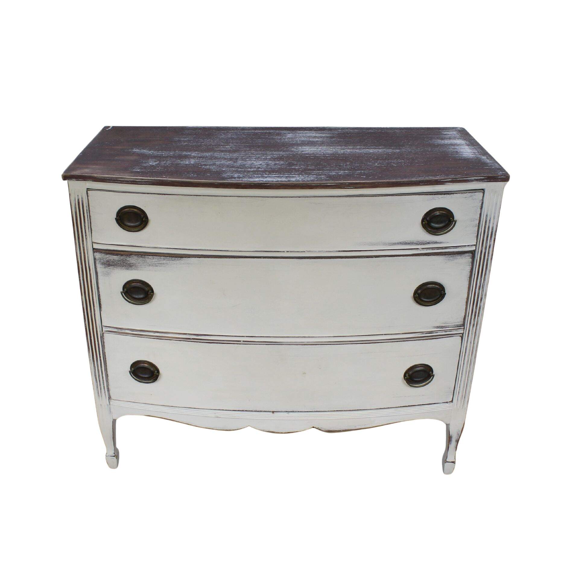 Distressed bow front dresser