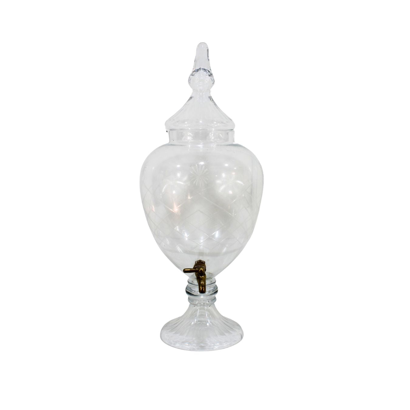 Etched glass decanter with spigot