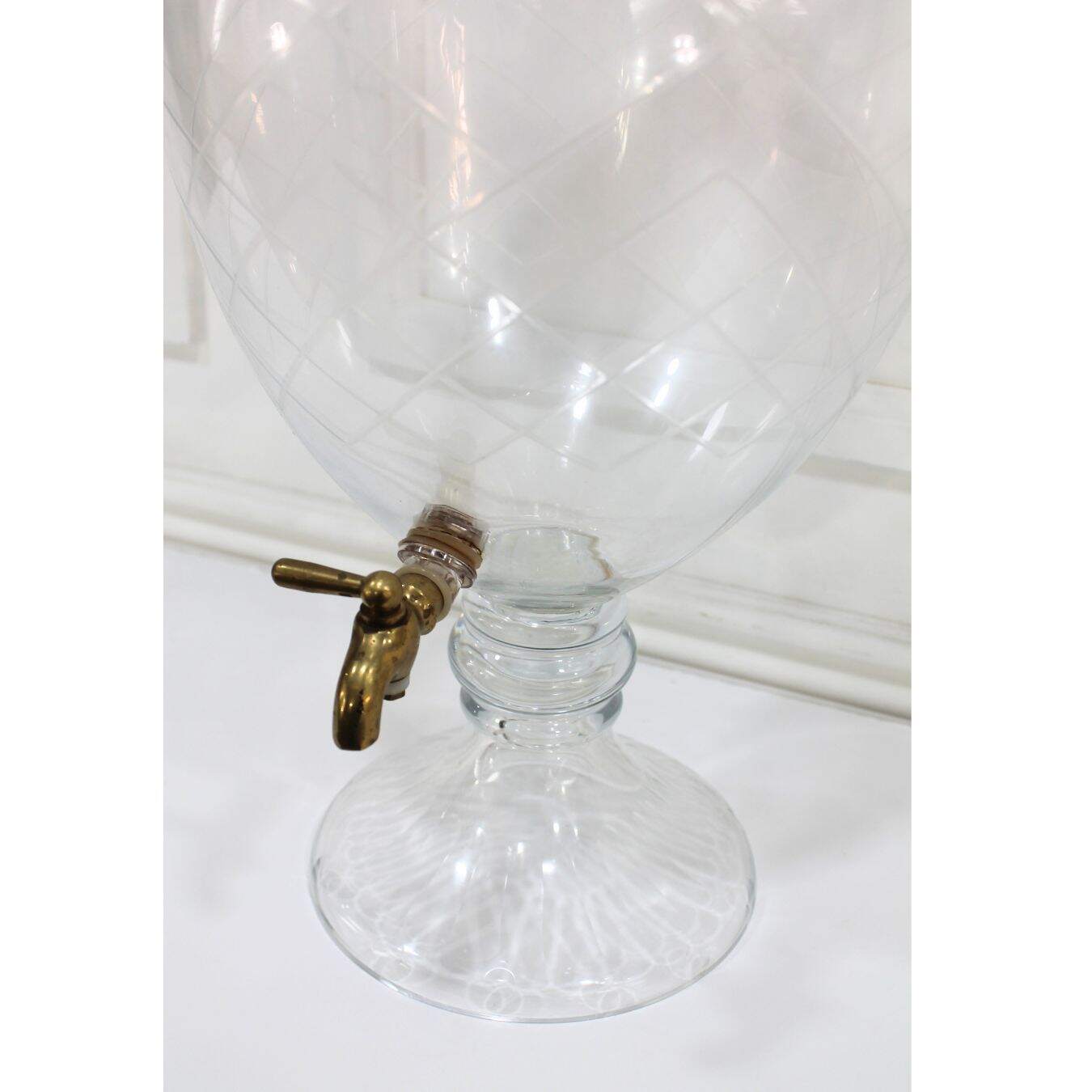 Etched glass decanter with spigot