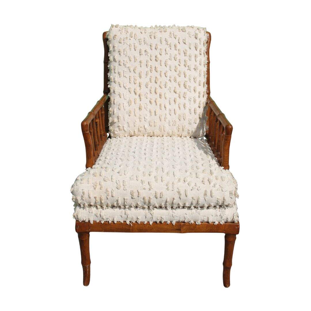 faux bamboo chair with beige cotton cushions