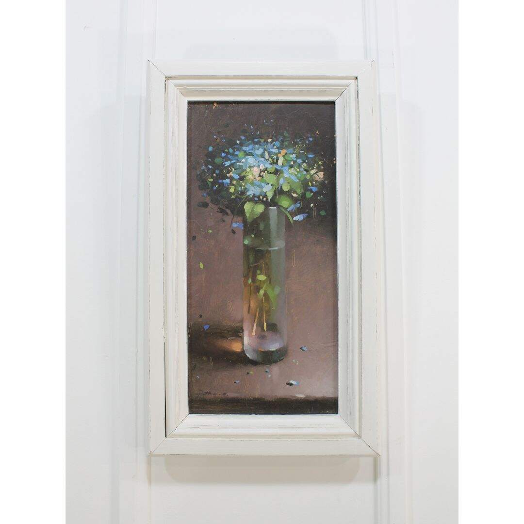 Flowers in glass vase oil painting