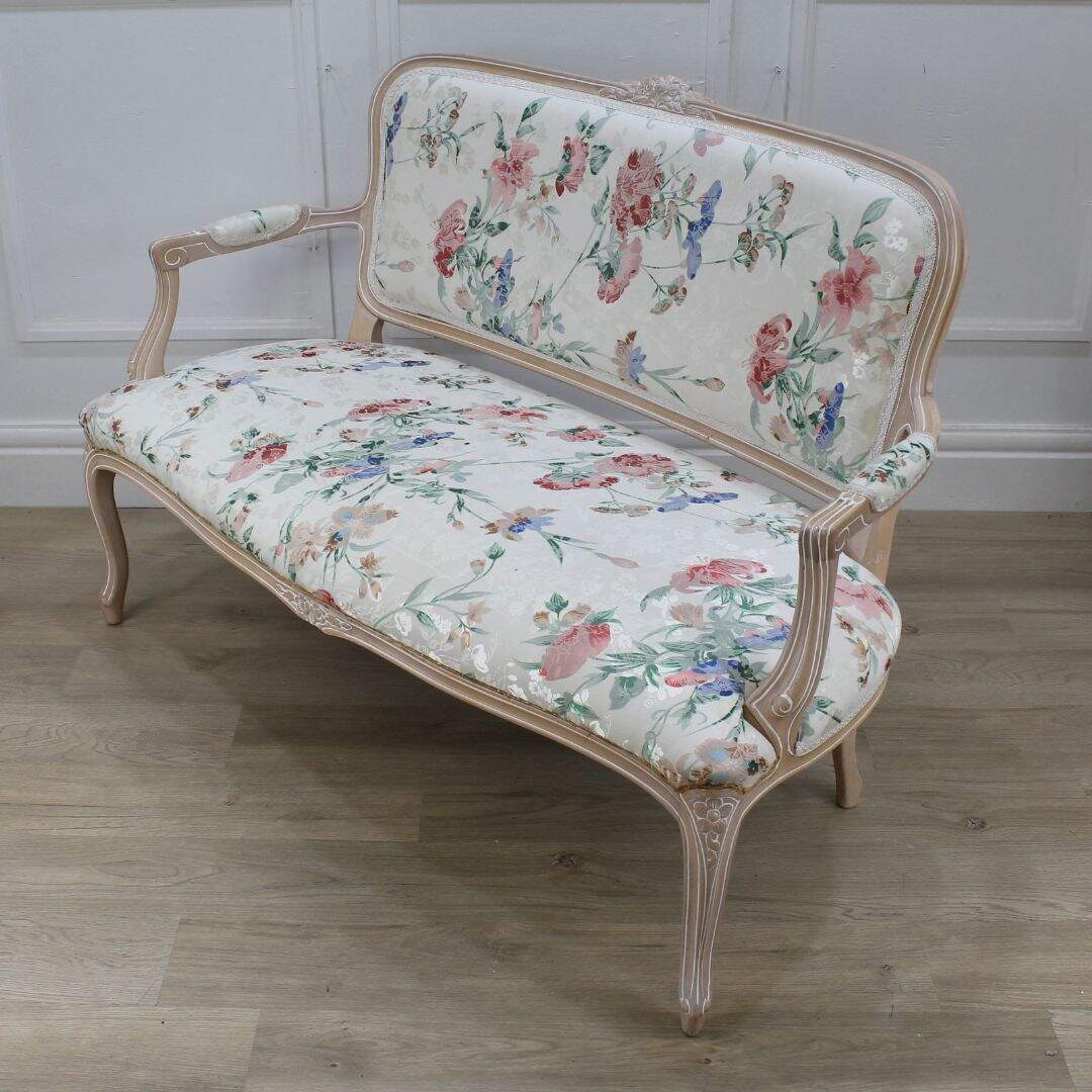 floral settee, unfinished