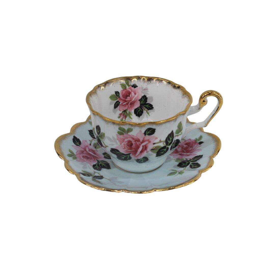 Blue and pink floral teacup
