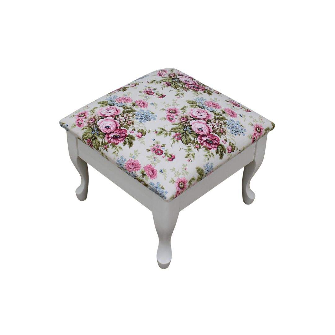 square footstool with vintage floral fabric