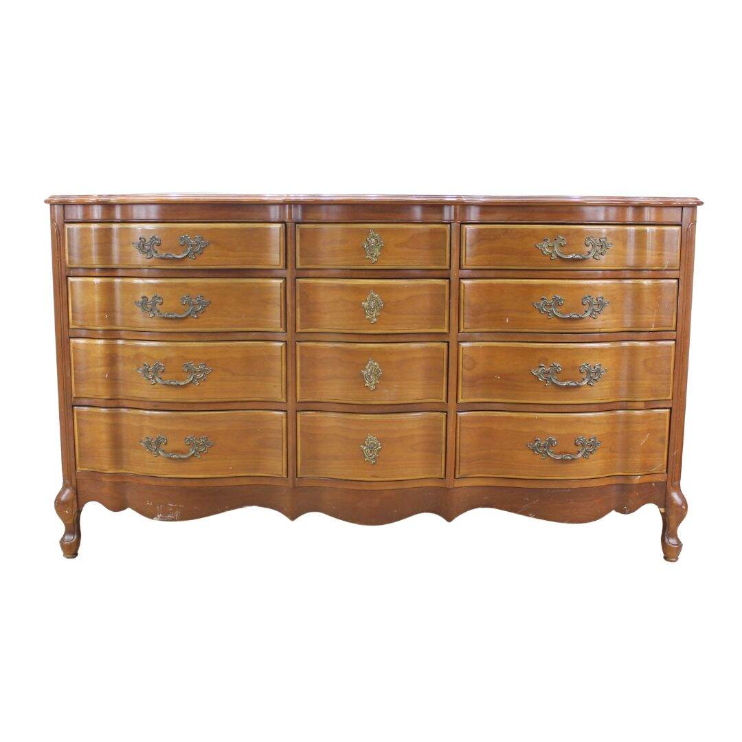 French provincial 12 drawer dresser, unpainted