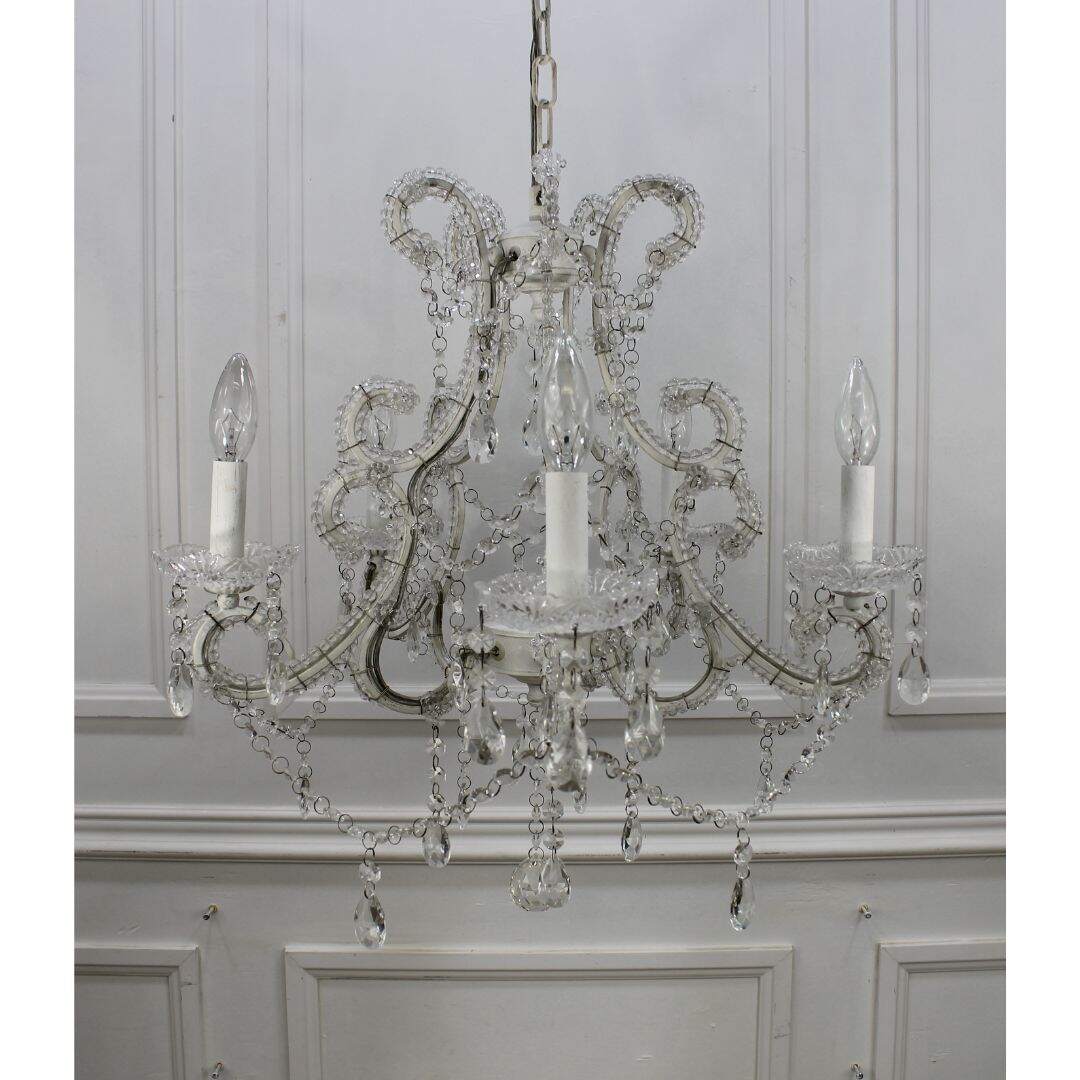 Ivory 5 arm chandelier with crystals