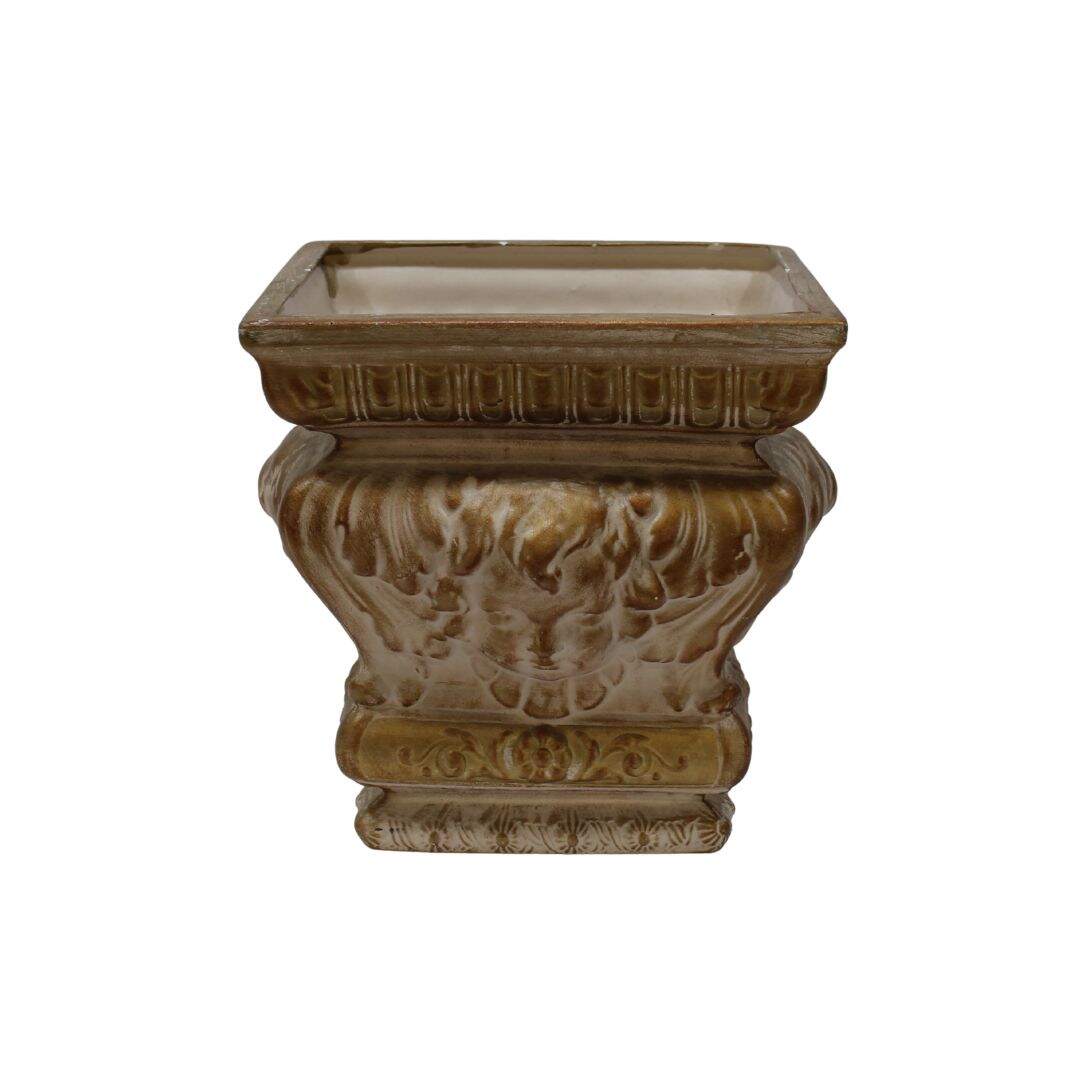gold distressed ceramic cherub planter