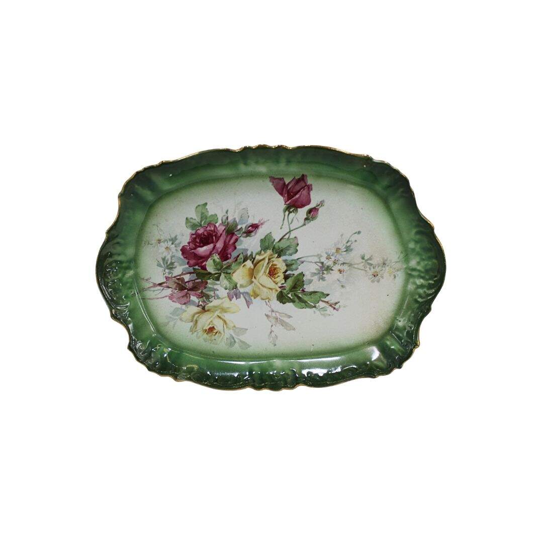 green and floral platter
