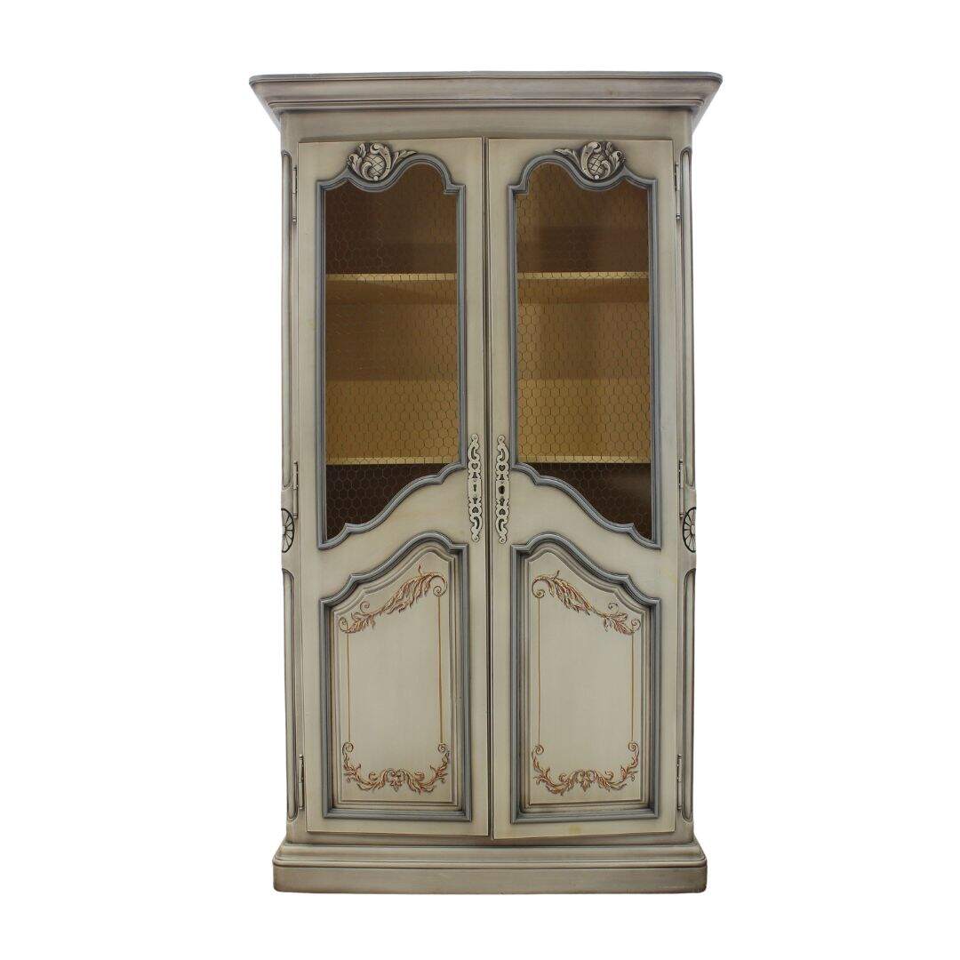 Hand painted armoire with mesh doors
