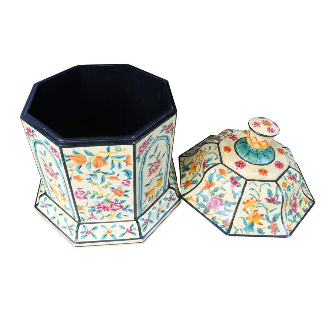 Hexagon shaped hand painted lidded box