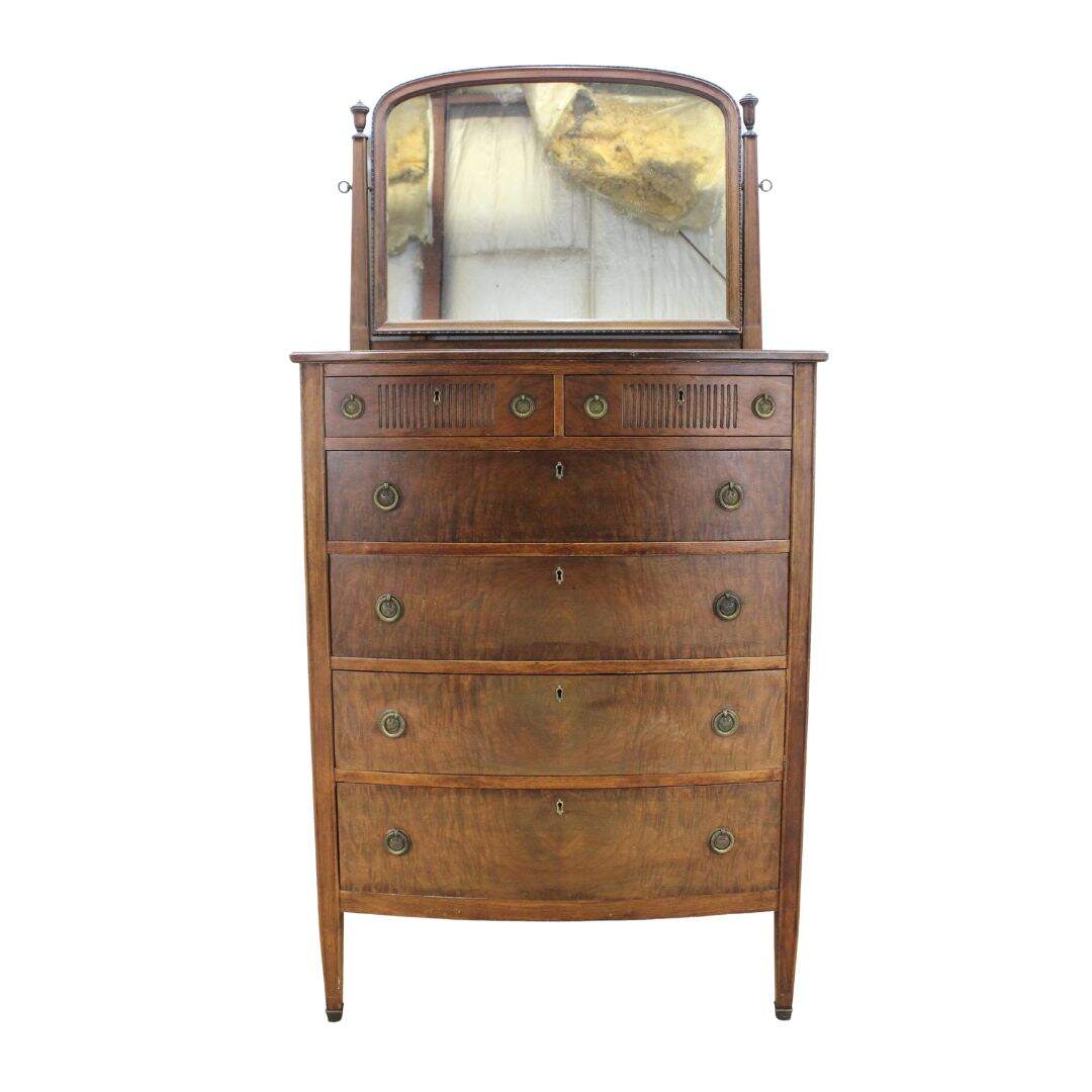 Highboy dresser with mirror, unpainted