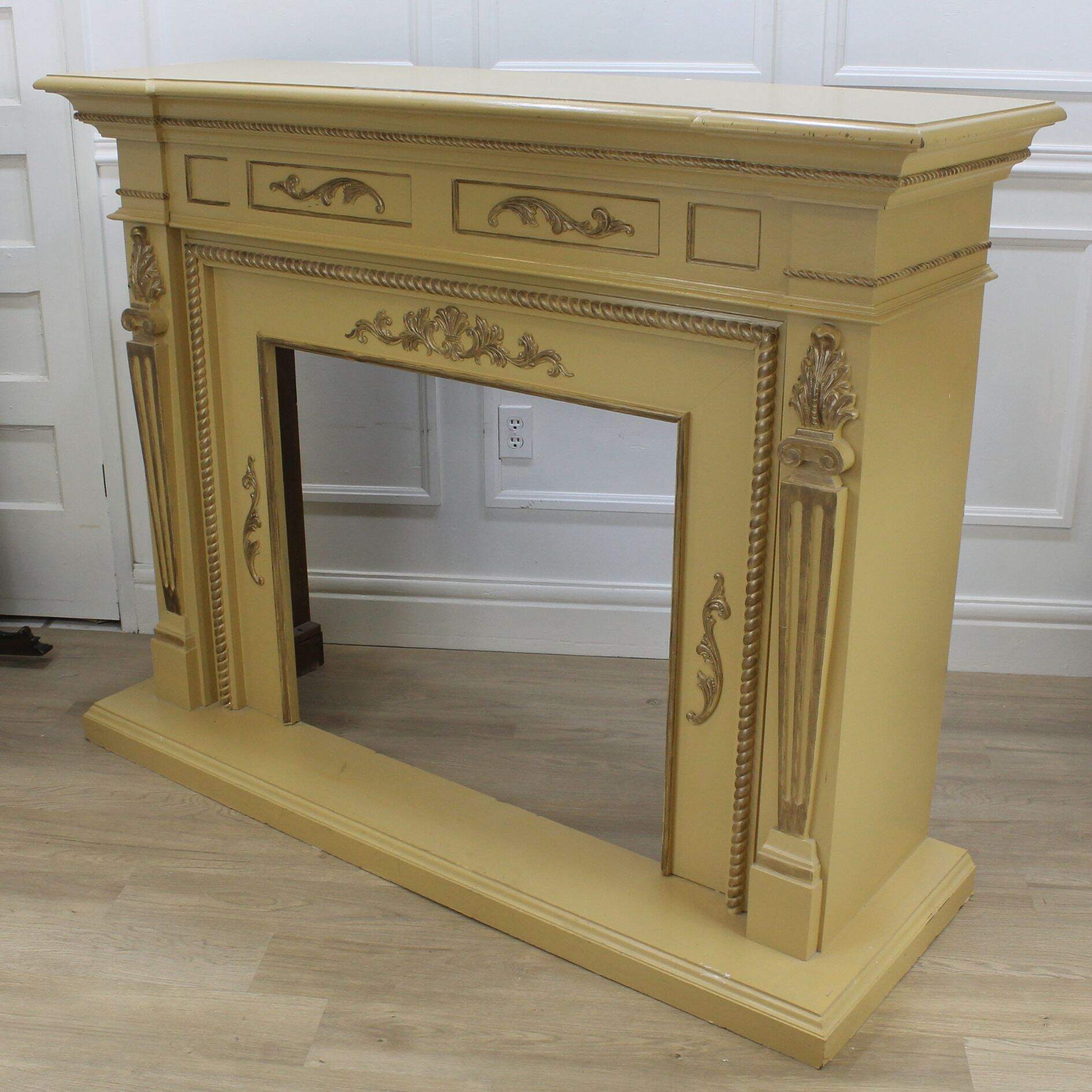 Large ornate fireplace mantel, unpainted