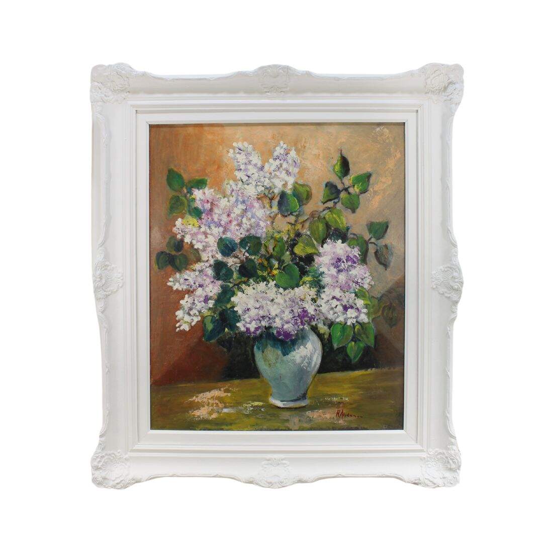 large lilacs in vase painting