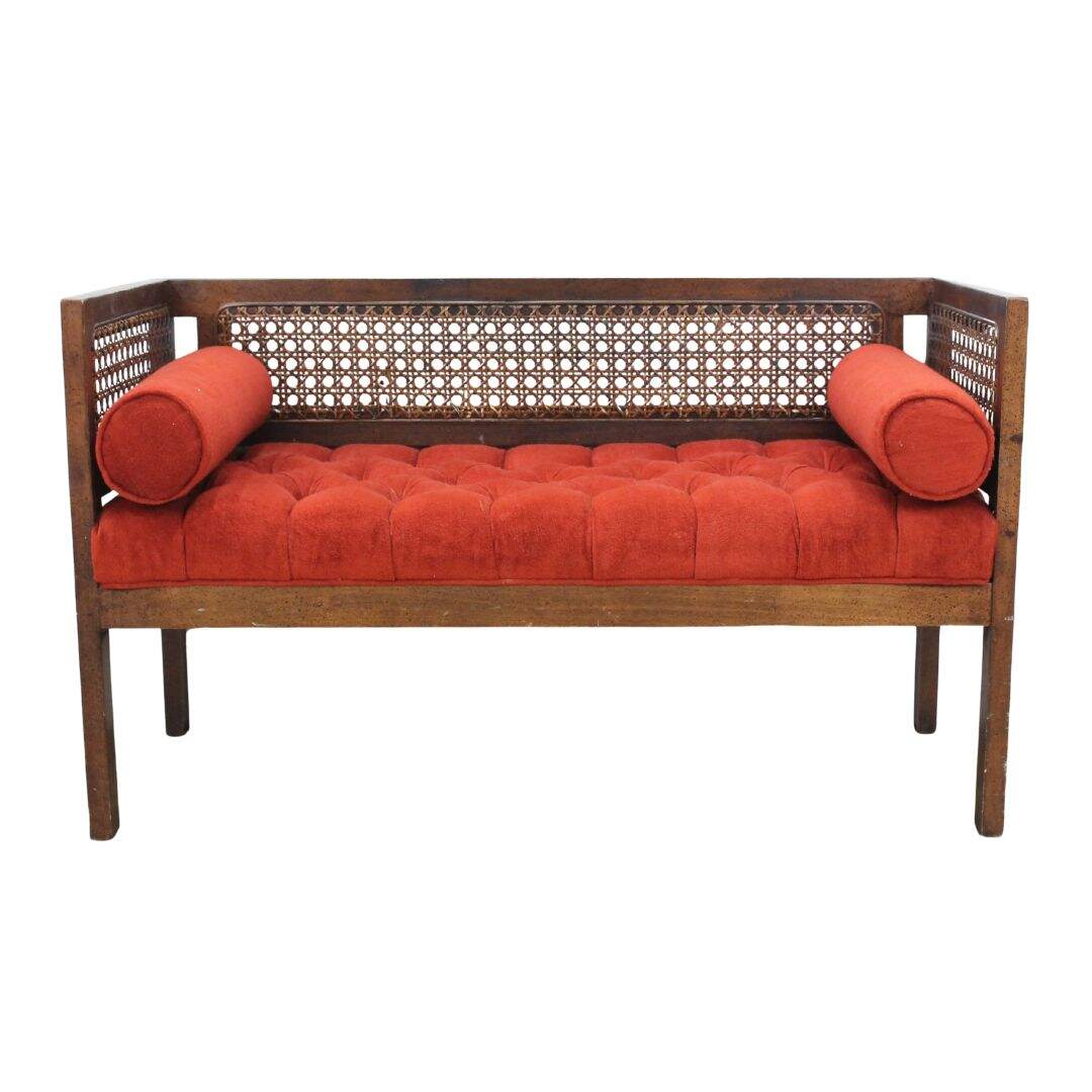 Mid century caned settee, unfinished