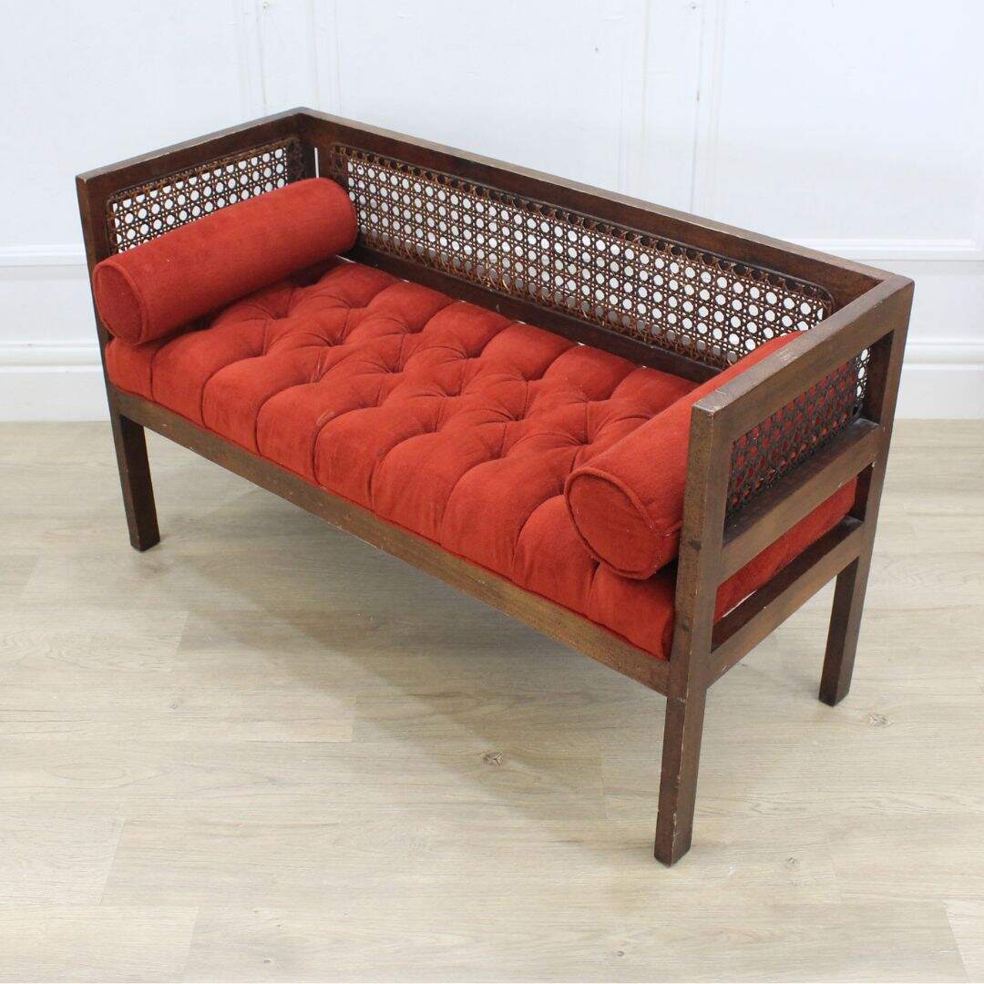 Mid century caned settee, unfinished