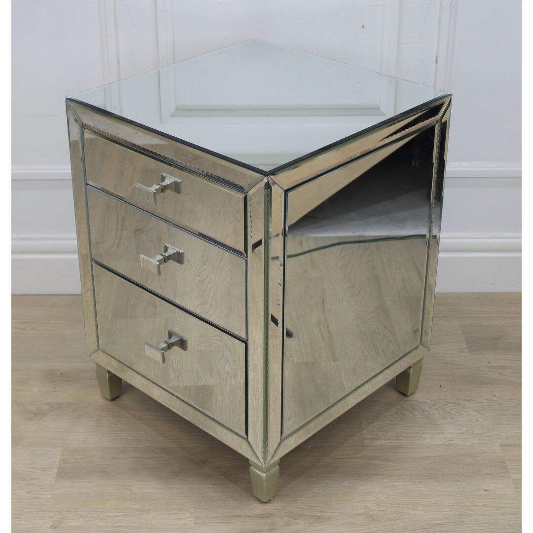 Mirrored 3 drawer nightstand