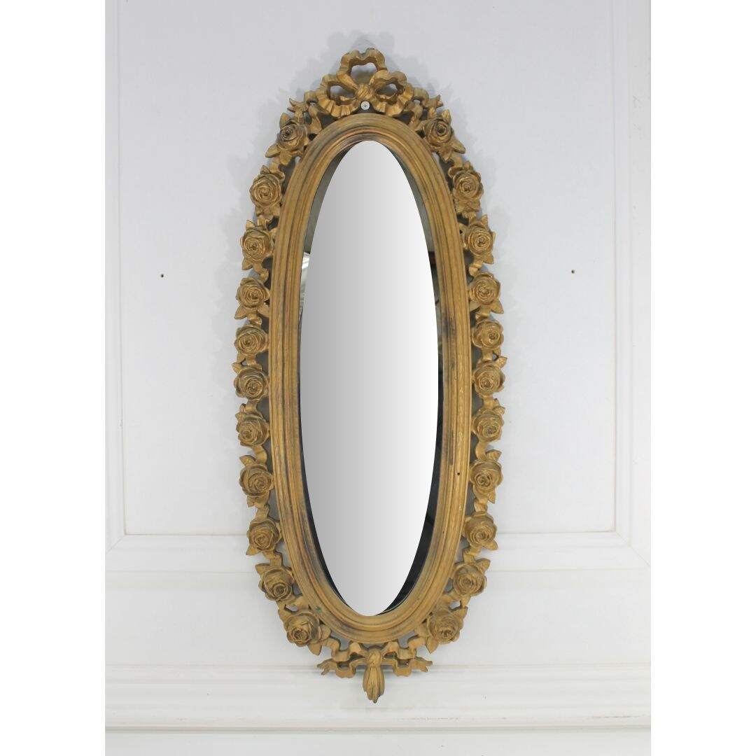 oblong gold mirror with roses