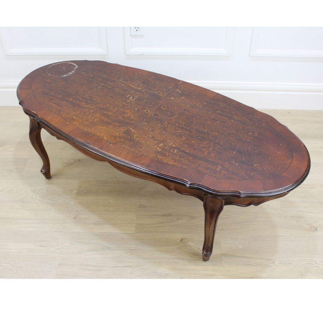 oval French provincial coffee table, unpainted