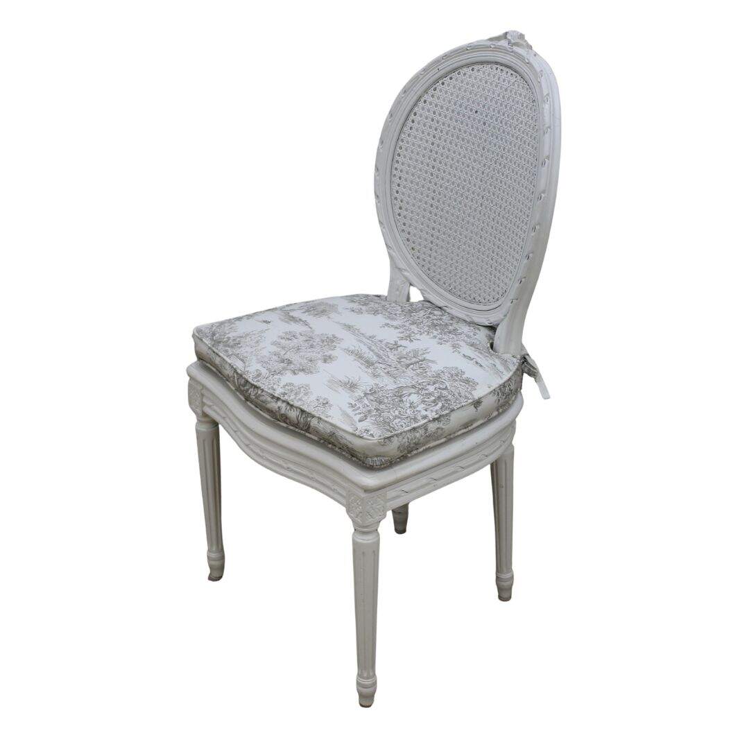 Oval back caned chair with toile cushion